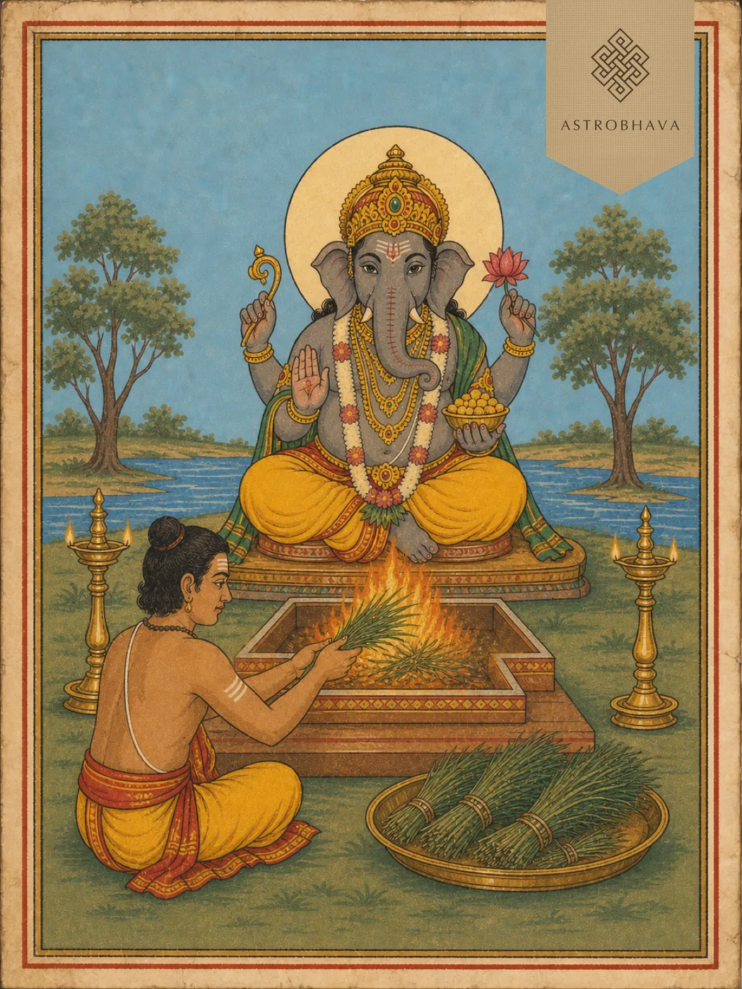 Ganapathi, invoked in the Arukampul Homa