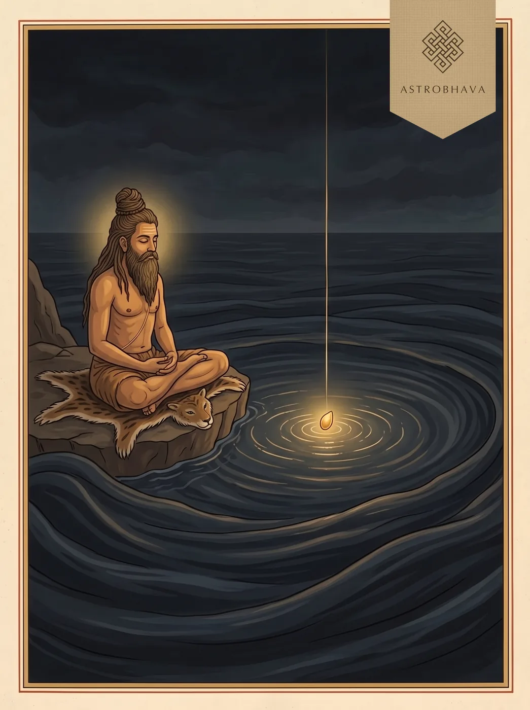 Nasadiya Suktam: a Vedic seer meditating before the dark waters before creation as a single seed of light stirs