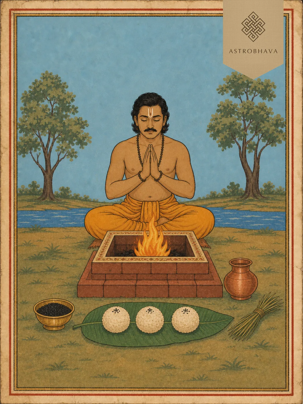Pitra Dosha Nivaran Homa for Pitru dosha relief: rice pinda offerings with black sesame and darbha grass
