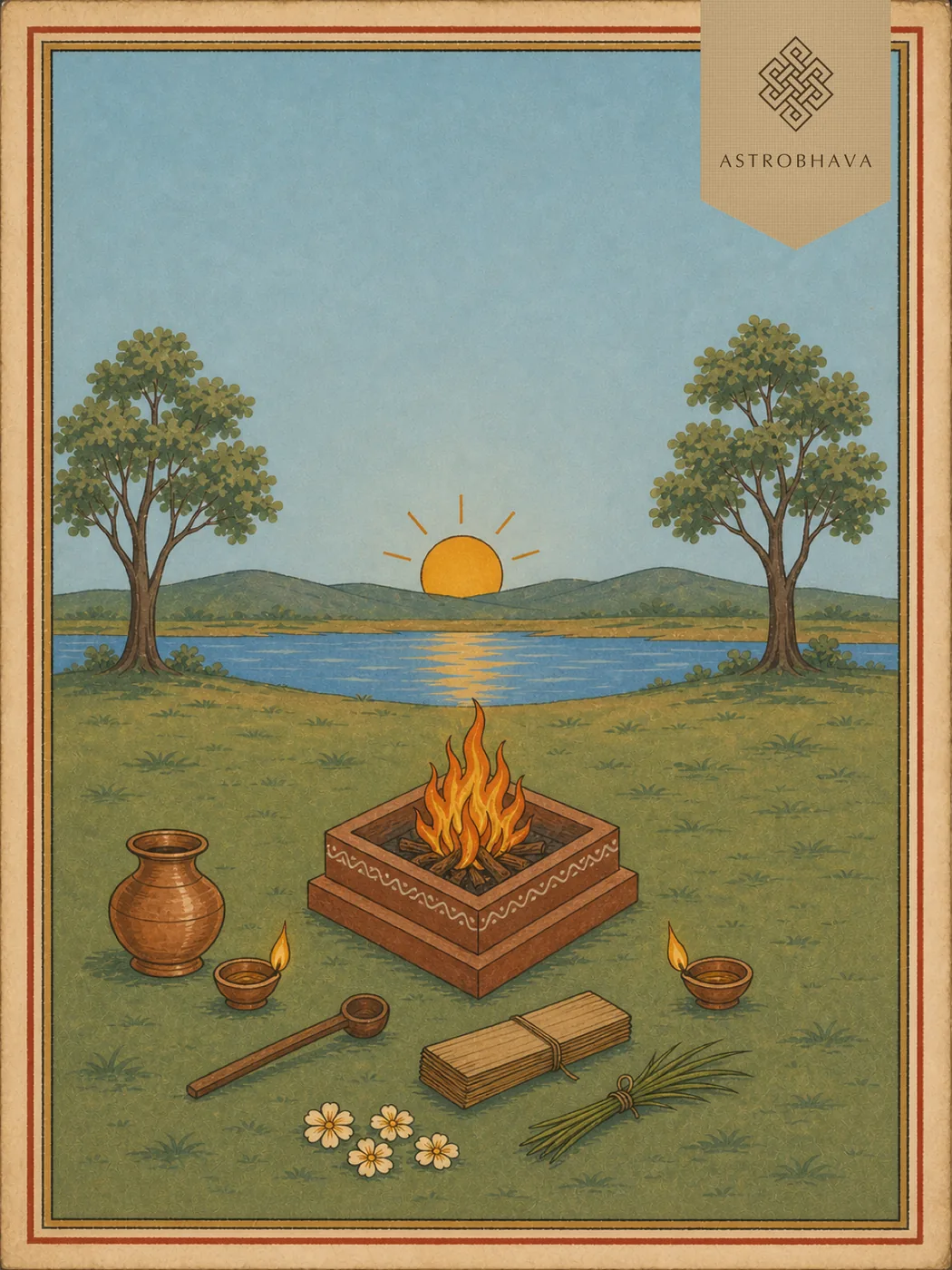 Pratah Sukta Homa for a clean new beginning: a Pratah Sukta Homa altar facing the rising sun