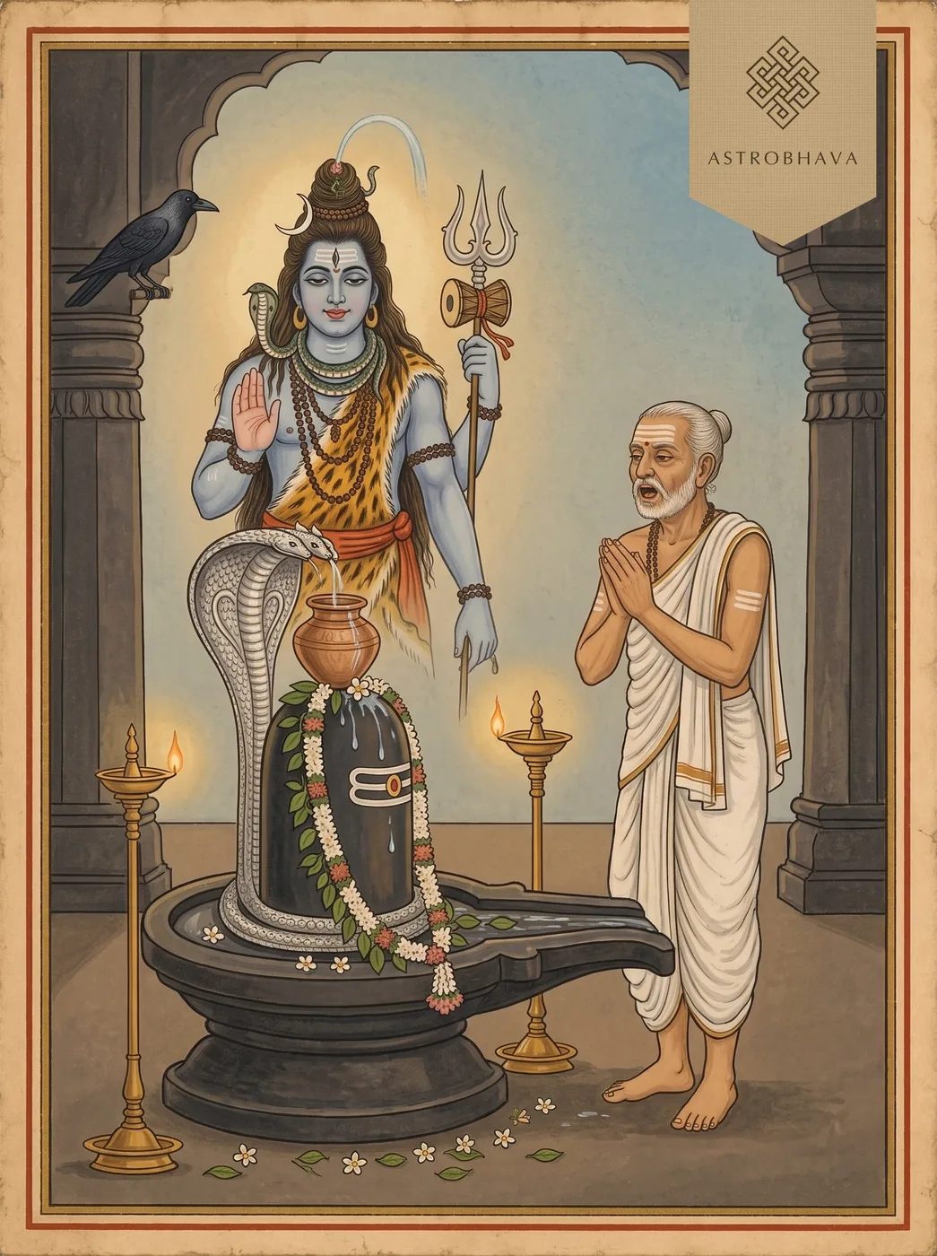 Rudrashtakam: a Brahmin guru singing before a Shiva lingam in Ujjain as Lord Shiva appears