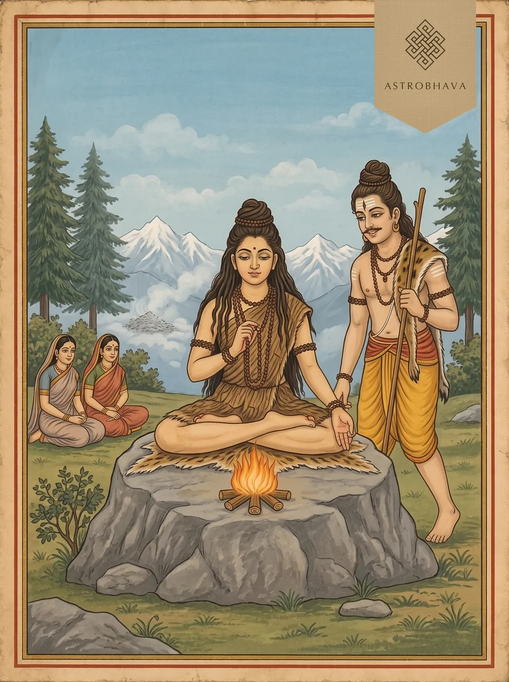 Shivashtakam: Shiva disguised as a young ascetic questioning Parvati at her penance on a Himalayan peak