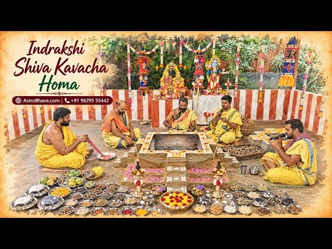 Priests performing the Indrakshi Shiva Kavacha Homa at AstroBhava's Yagna Ashram